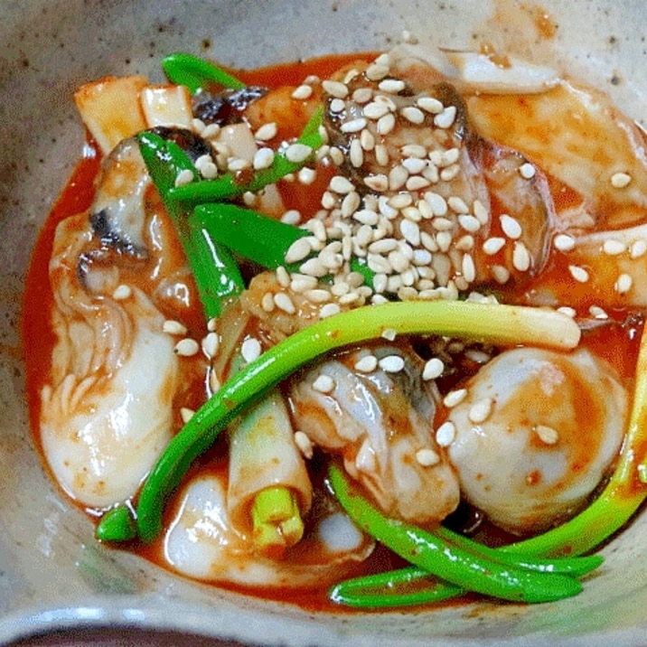 韓国料理風☆　｢牡蠣と浅葱辛味噌和え｣